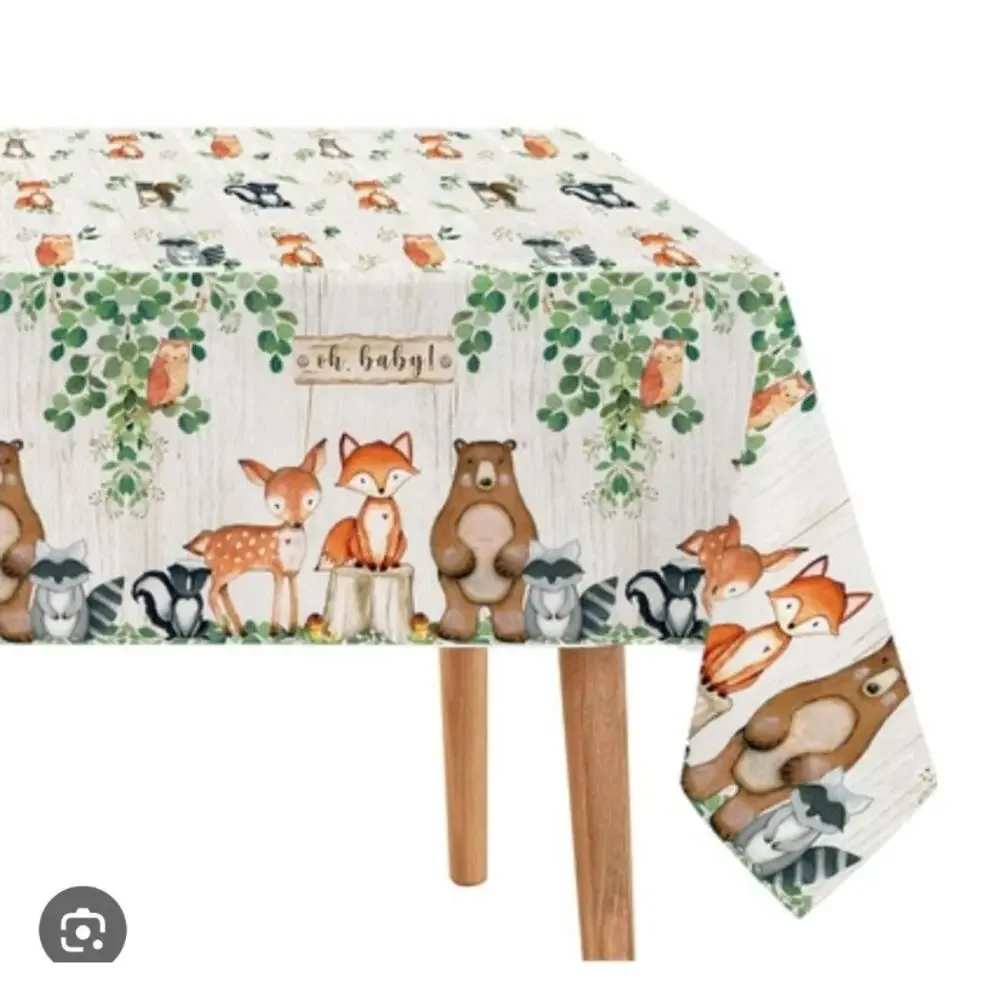 24 guests Forest Animals Birthday Party Supplies- table cover, backdrop and more